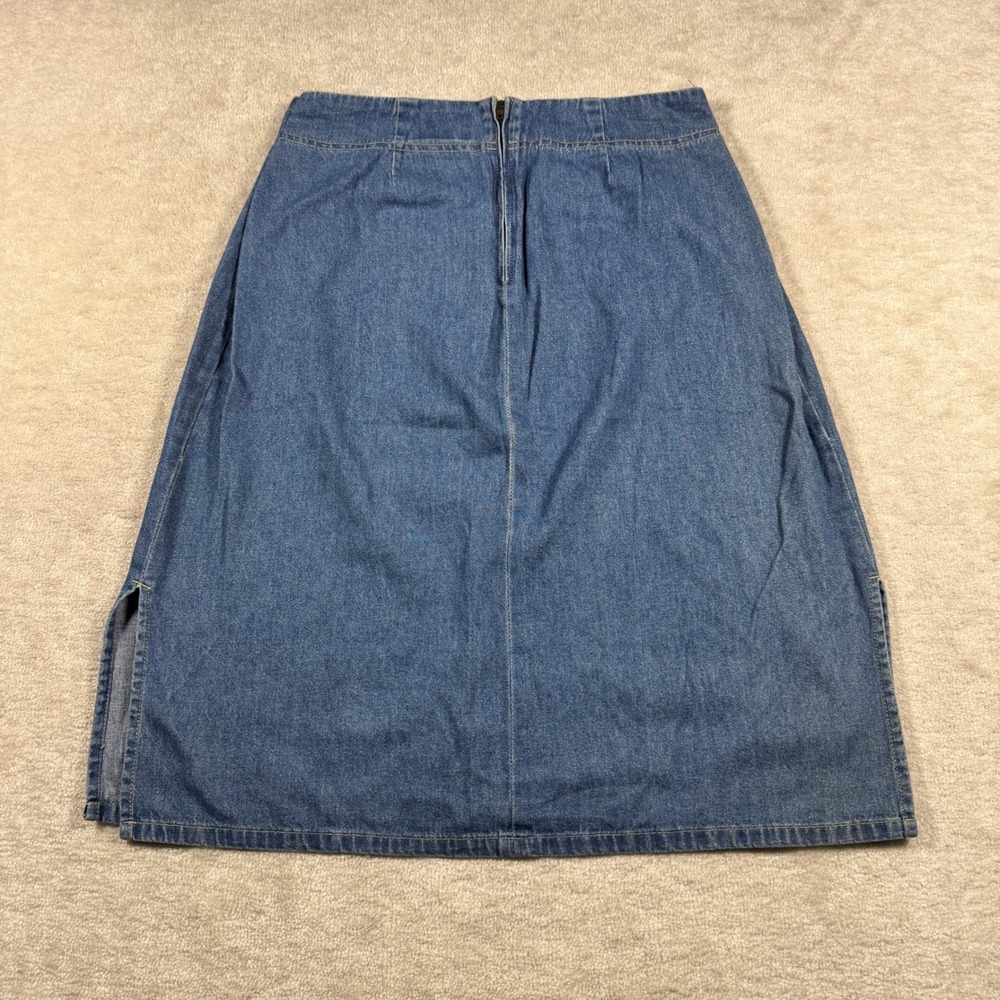 True Blue Denim Skirt Womens 14 Blue Midi Straight Side Slit Casual 100% Cotton